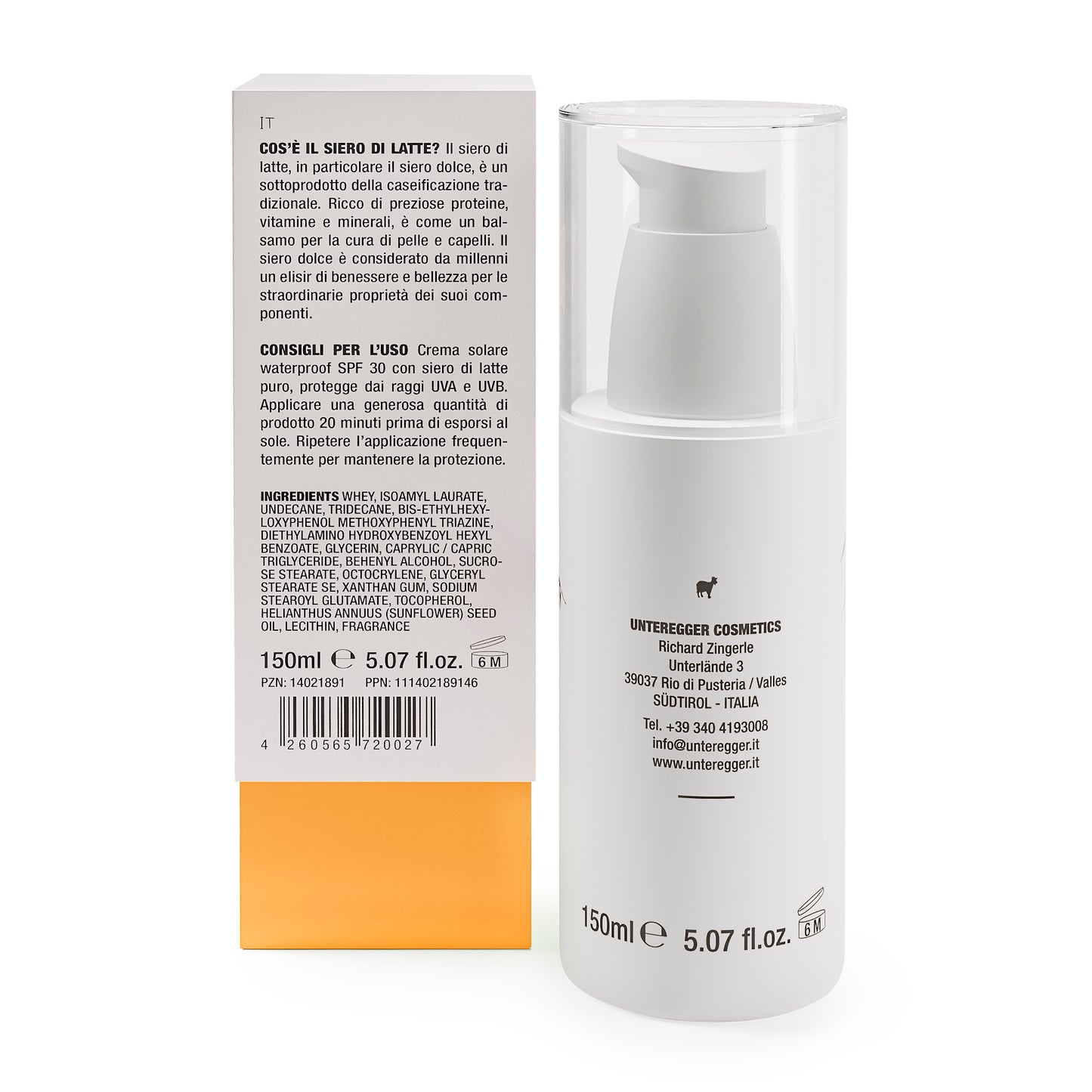 Wasserfeste Sonnencreme aus Molke, LSF 30, 150 ml