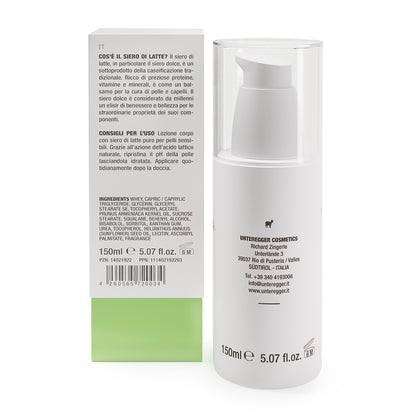 Lozione idratante per il corpo a base di puro siero di latte per pelli sensibili e secche, 150 ml