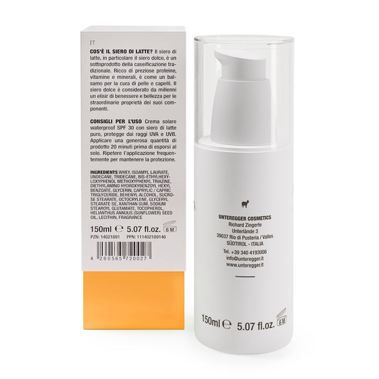Crema solare impermeabile a base di siero di latte, SPF 30, 150 ml